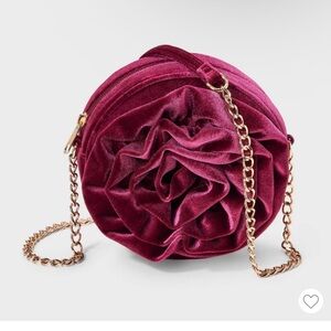 Beautiful Velvet Rose Crossbody Bag in Wine